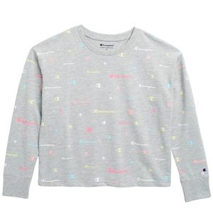 Champion Big-Girl Multicolor Script long Sleeve Shirt,Medium(10/12), Grey/Multi